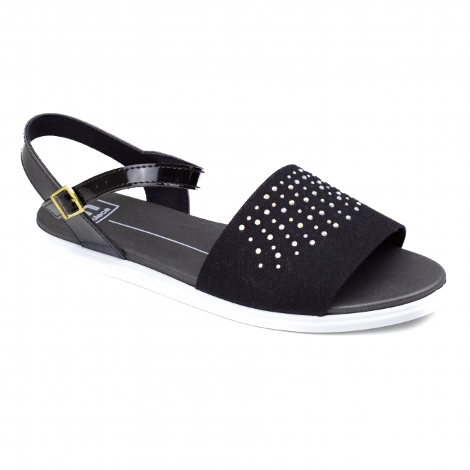 Sandália Feminina Moleca Rasteira com Strass - Preto/branco