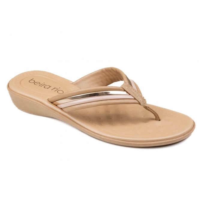 Chinelo Feminino Beira Rio Rasteiro Tira - Nude/rosa/ouro rosado