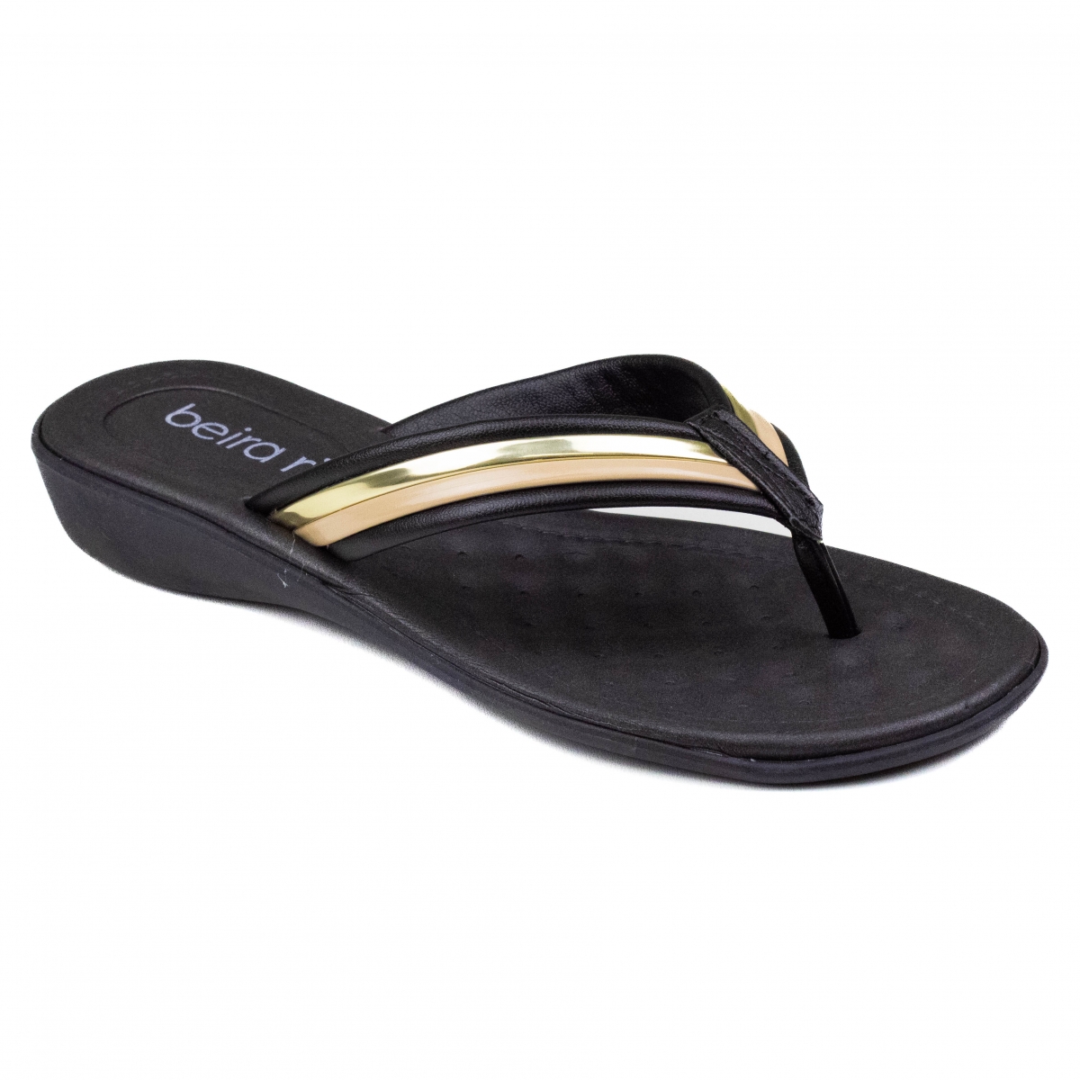Chinelo Feminino Beira Rio Rasteiro Tira - Preto/bege/dourado
