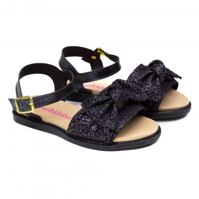 Sandália Rasteira Infantil Feminino Molekinha - Preto/preto