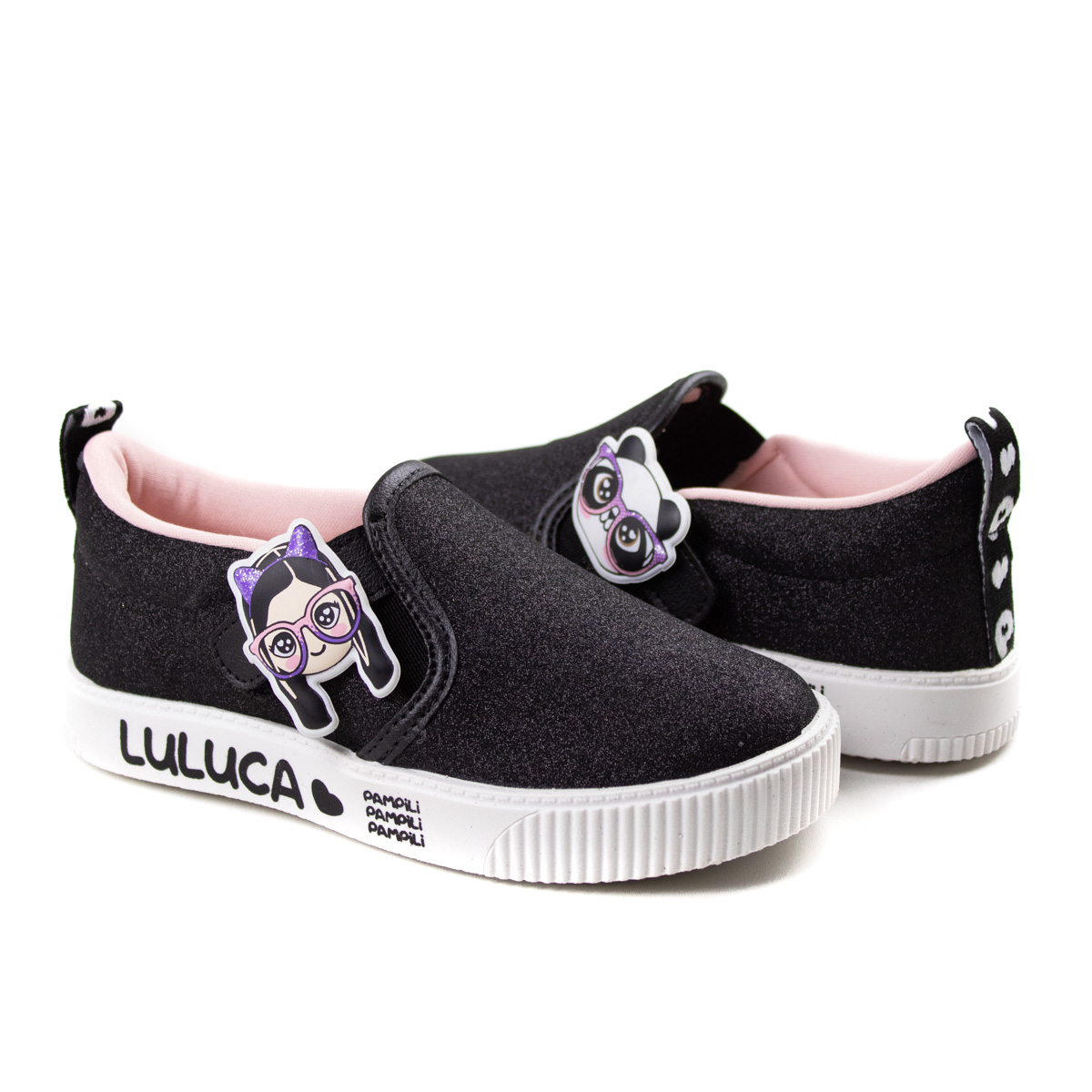 Tênis Infantil Feminino Slip On Luluca Pampili - Preto - 435108