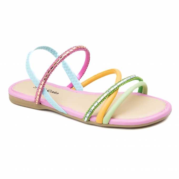 Sandália Infantil Feminina Pink Cats Rasteira - Trevo/mandarim