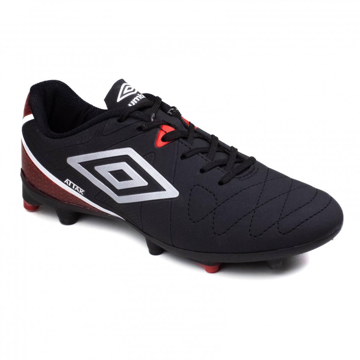 Chuteira Masculina Campo Umbro Attak Eternal - PRETO/PRATA/VERMELHO