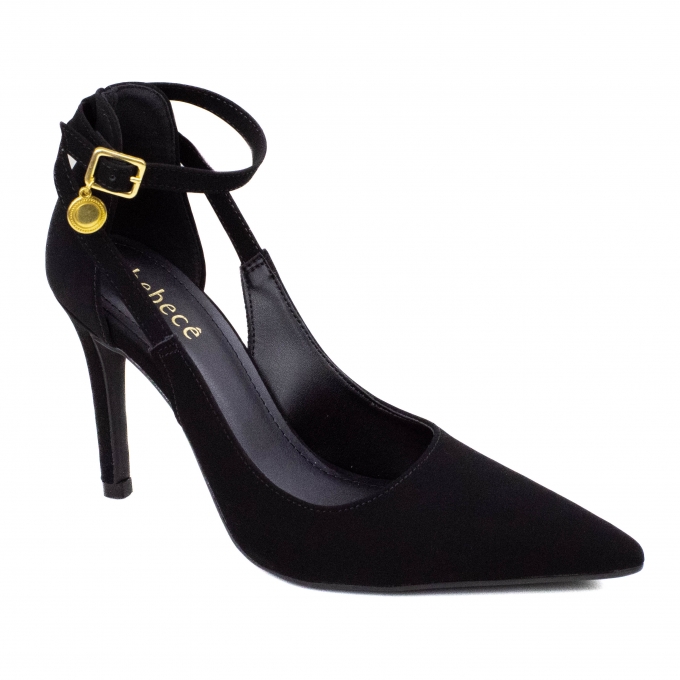 Scarpin Feminino Bebecê Salto Nobuck - PRETO/PRETO