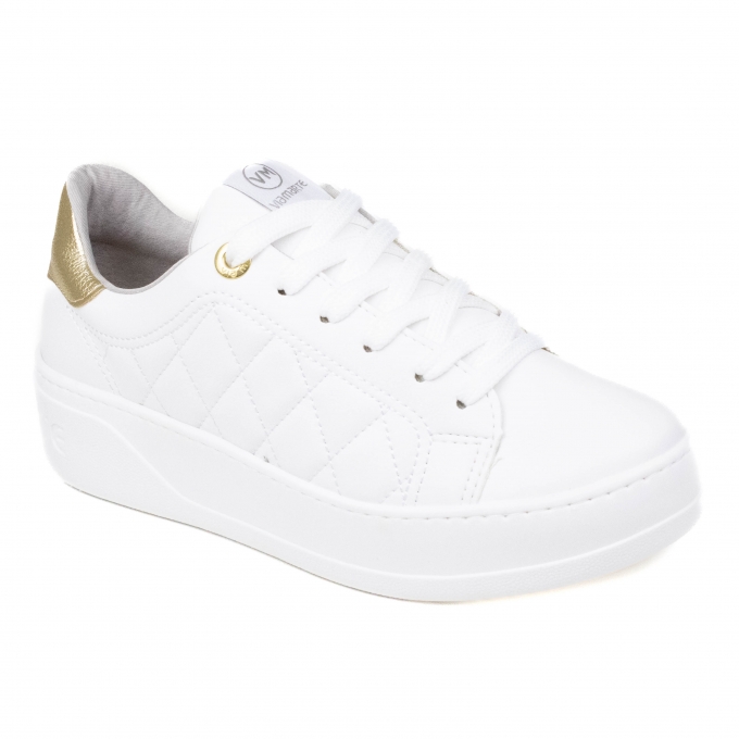 Tênis Feminino Via Marte Caixa Matelasse - BRANCO/GOLD