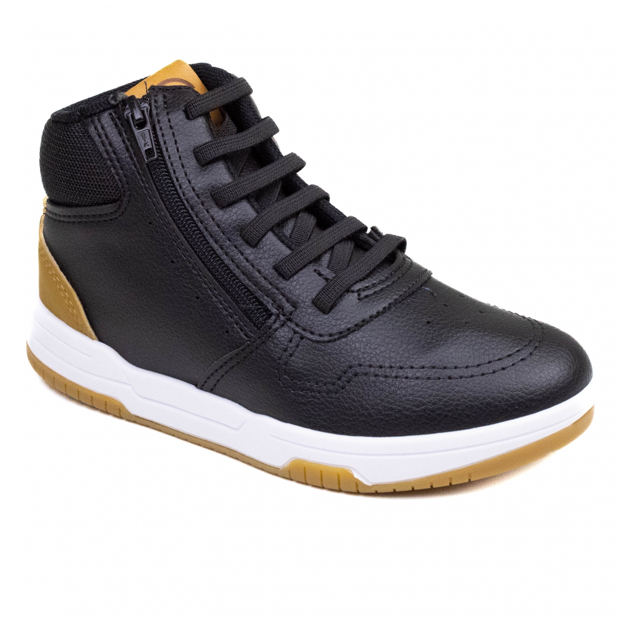 Tênis Infantil Masculino Molekinho Cano Médio Zíper - PRETO/CARAMELO