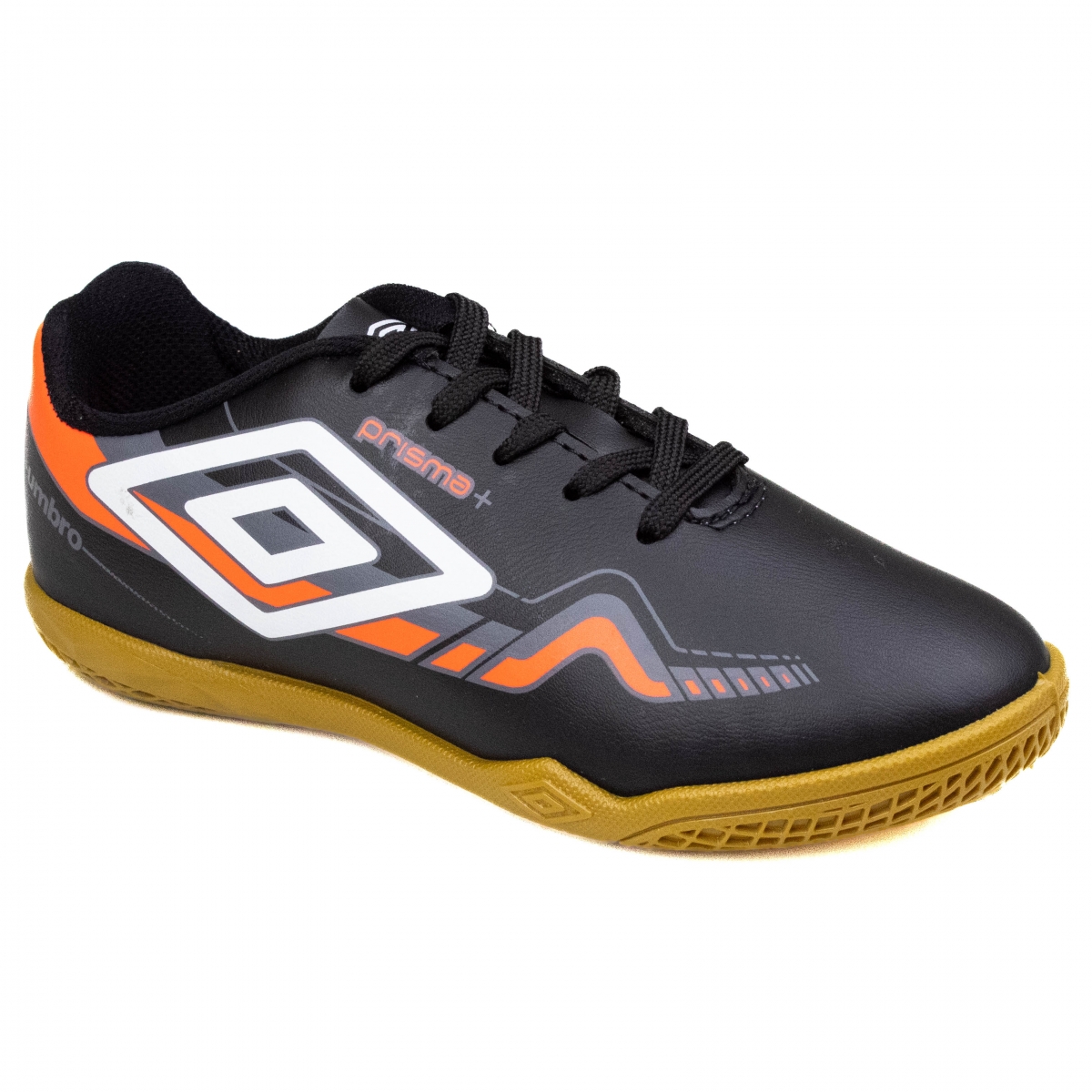 Chuteira Infantil Futsal Indoor Umbro Prisma+ - PRETO/BRANCO/CORAL