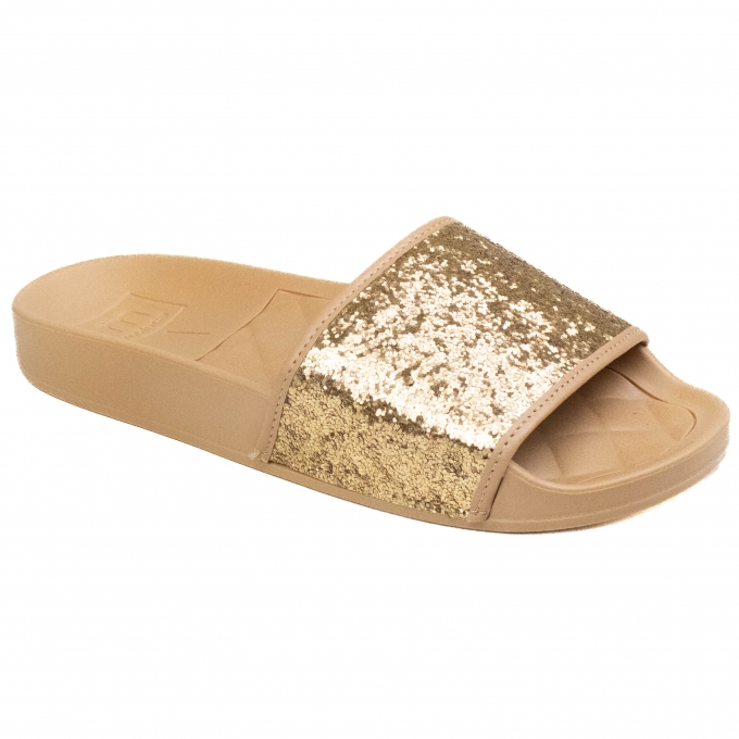 Tamanco Feminino Moleca Slide Gliter - MULTI OURO ROSADO/NUDE