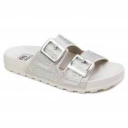 Tamanco Feminino Moleca Rasteiro Birk Strass - BRANCO OFF