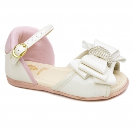 Sandália Bebê Feminina Molekinha Verniz - BRANCO OFF/ROSA