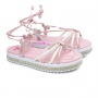 Sandália Infantil Feminina Molekinha Anabela de Amarrar - ROSA/BRANCO