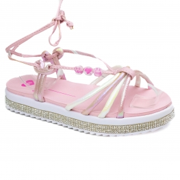 Sandália Infantil Feminina Molekinha Anabela de Amarrar - ROSA/BRANCO