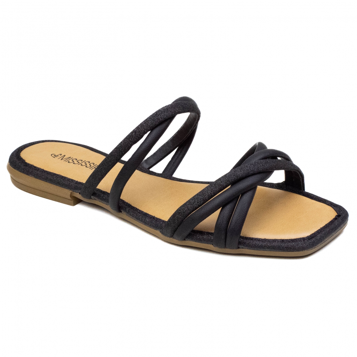 Tamanco Feminino Mississipi Rasteiro Glitter - PRETO