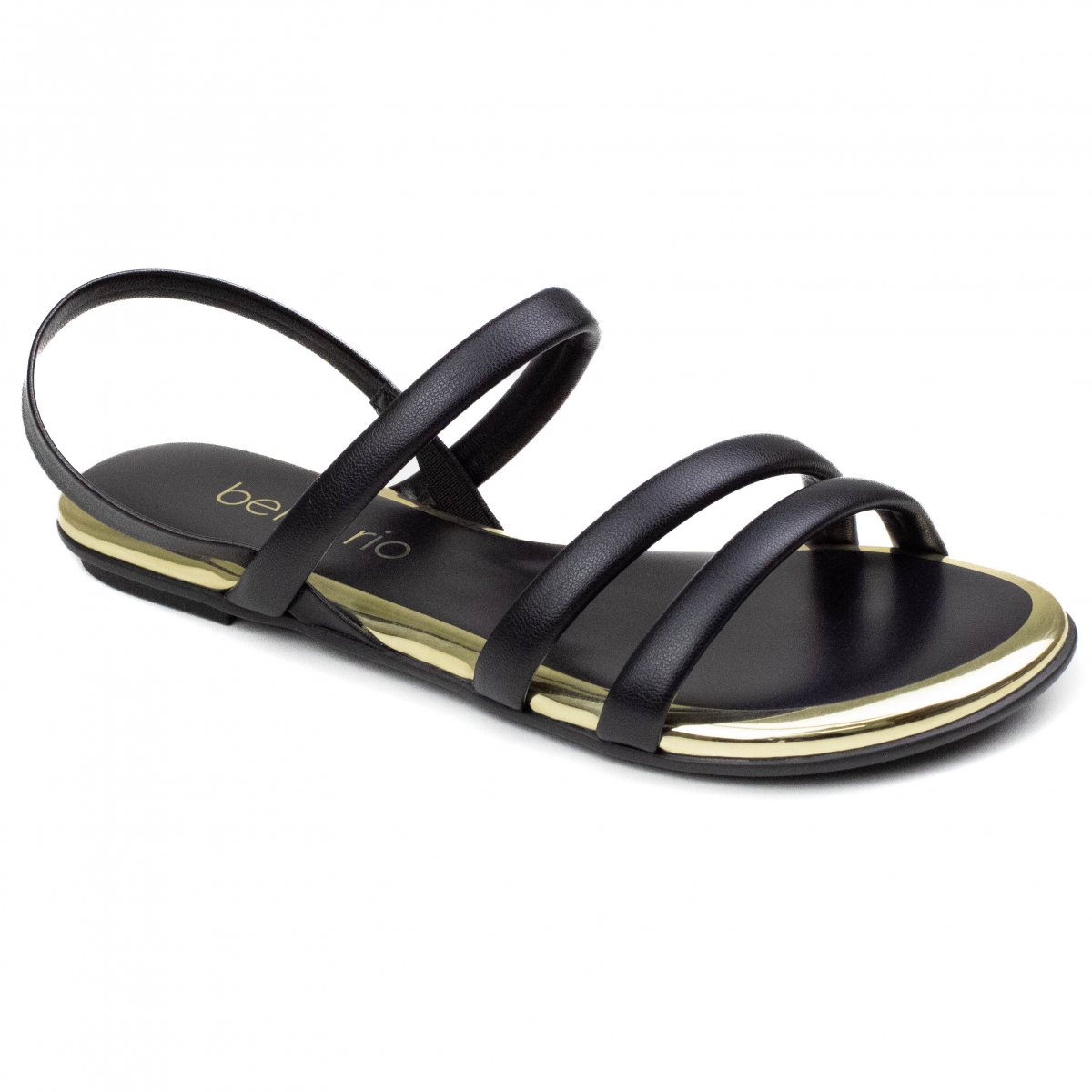 Sandália Feminina Beira Rio Rasteira Tiras - PRETO