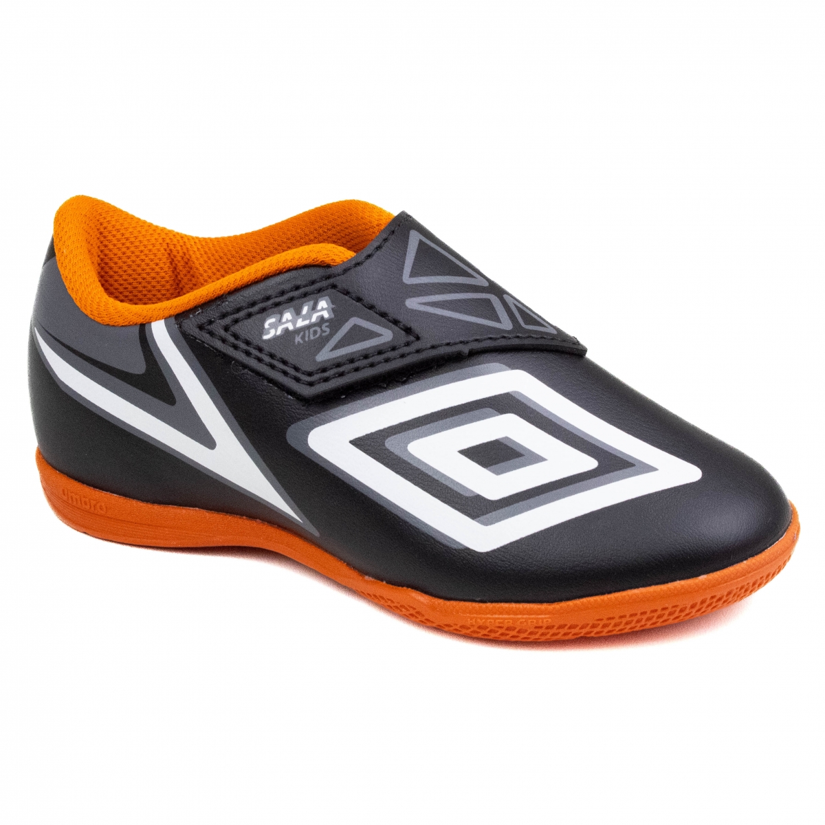 Chuteira Infantil Futsal Umbro Indoor Sala V Kids - PRETO/BRANCO/LARANJA