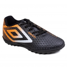 Chuteira Infantil Society Umbro Warskin - PRETO/LARANJA/BRANCO