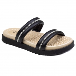 Tamanco Feminino Modare Rasteiro 2 Tiras Strass - PRETO