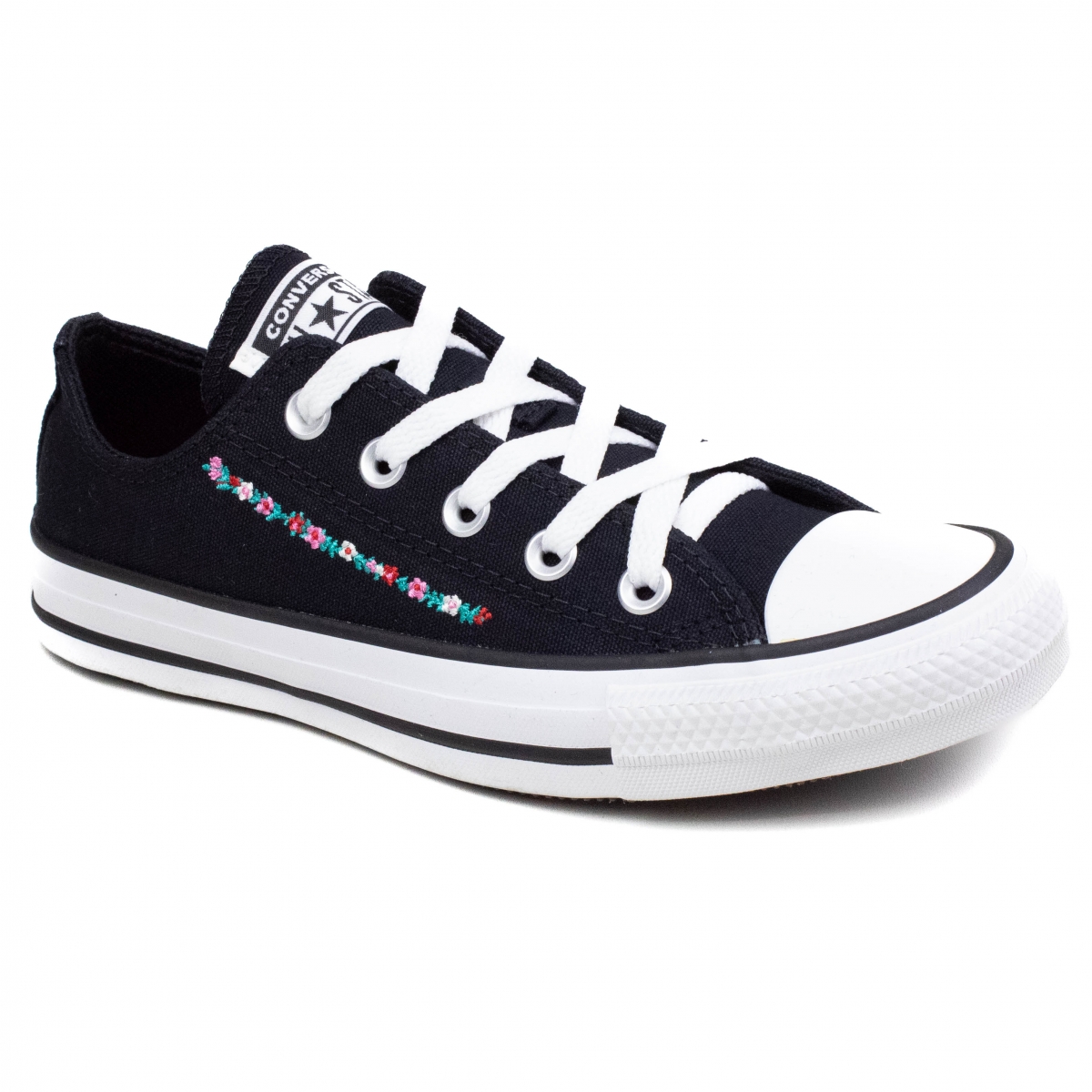 Tênis All Star Feminino Converse Bordado Flor  - PRETO/BRANCO