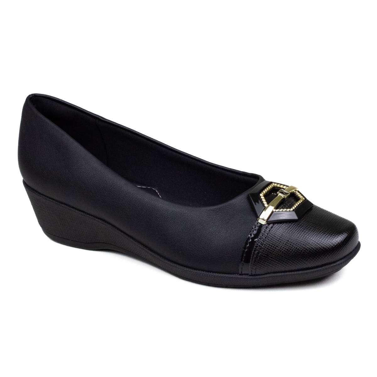 Sapato Feminino Piccadilly Anabela Fivela - PRETO
