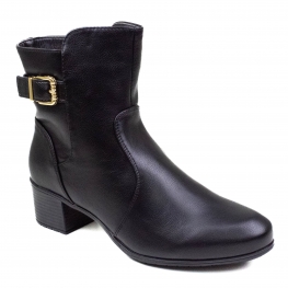 Bota Feminina Mooncity Salto Quadrado Fivela Cano Baixo - PRETO