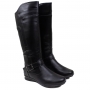Bota Feminina Mooncity Rasteira Cano Alto - PRETO