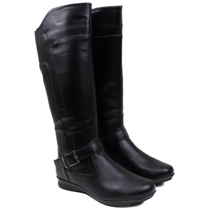 Bota Feminina Mooncity Rasteira Cano Alto - PRETO