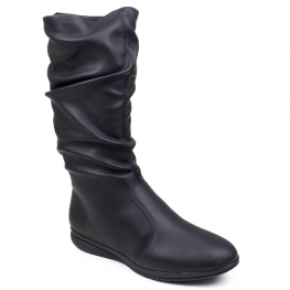 Bota Feminina Piccadilly Rasteira Enrugada Cano Alto - PRETO