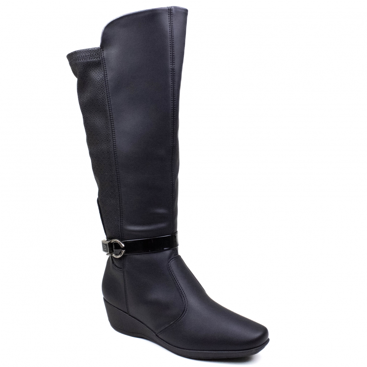 Bota Feminina Piccadilly Anabela Fivela Cano Alto - PRETO