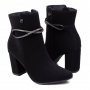 Bota Feminina Via Marte Salto Nobuck Strass Cano Baixo - PRETO