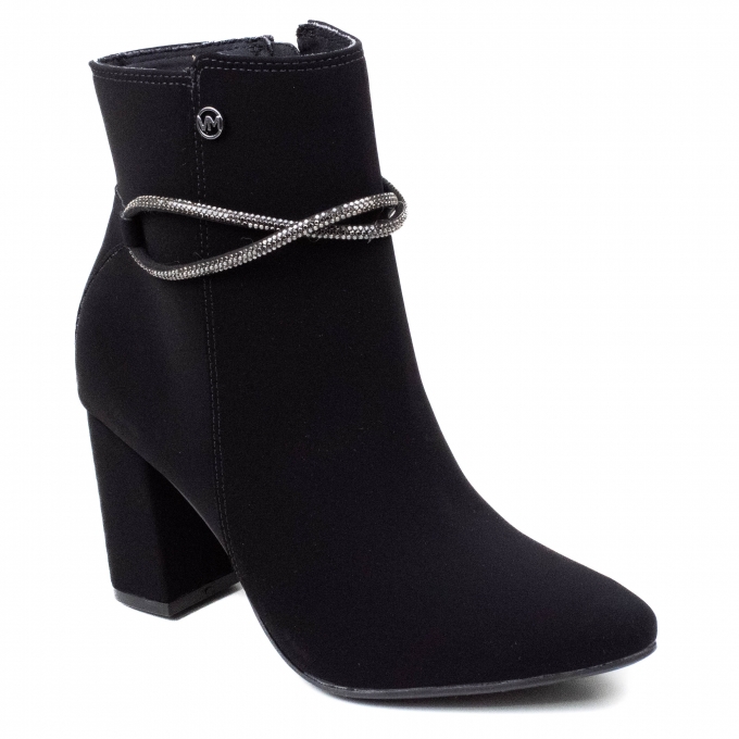 Bota Feminina Via Marte Salto Nobuck Strass Cano Baixo - PRETO
