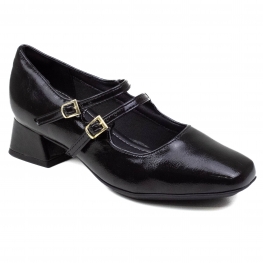 Sapato Feminino Piccadilly Salto Quadrado Boneca - PRETO