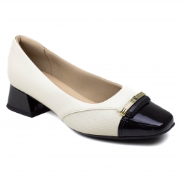 Sapato Feminino Piccadilly Salto Quadrado Fivela - OFF/PRETO