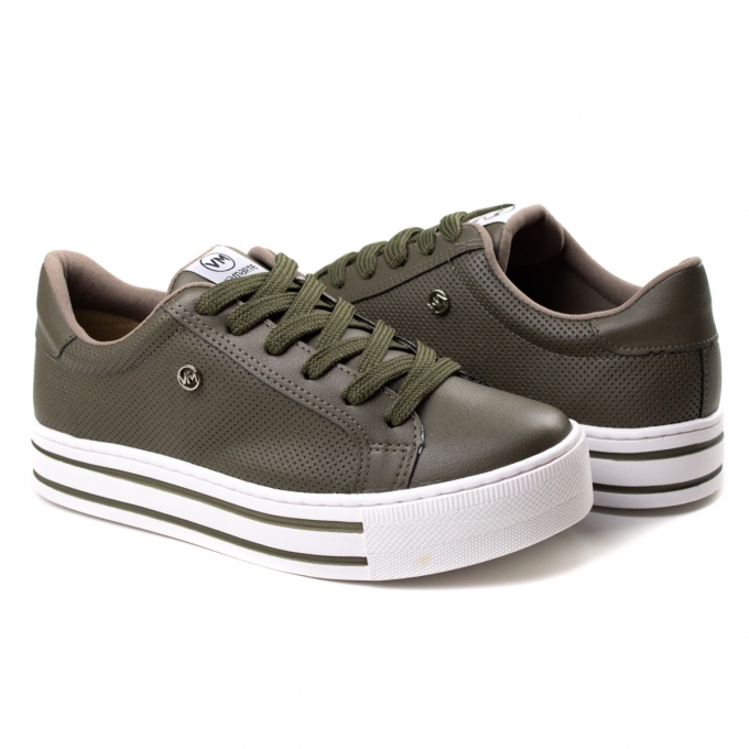 Tênis Casual Feminino Via Marte Conforto Urbano Solado Alto Flatform  Tratorado 20 2309 - Nude/Preto - Passarelle