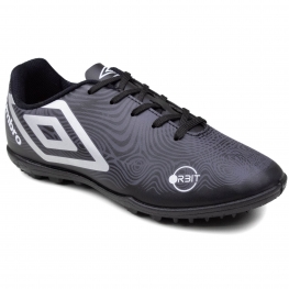 Chuteira Infantil Society Umbro Orbit - PRETO/CINZA/BRANCO
