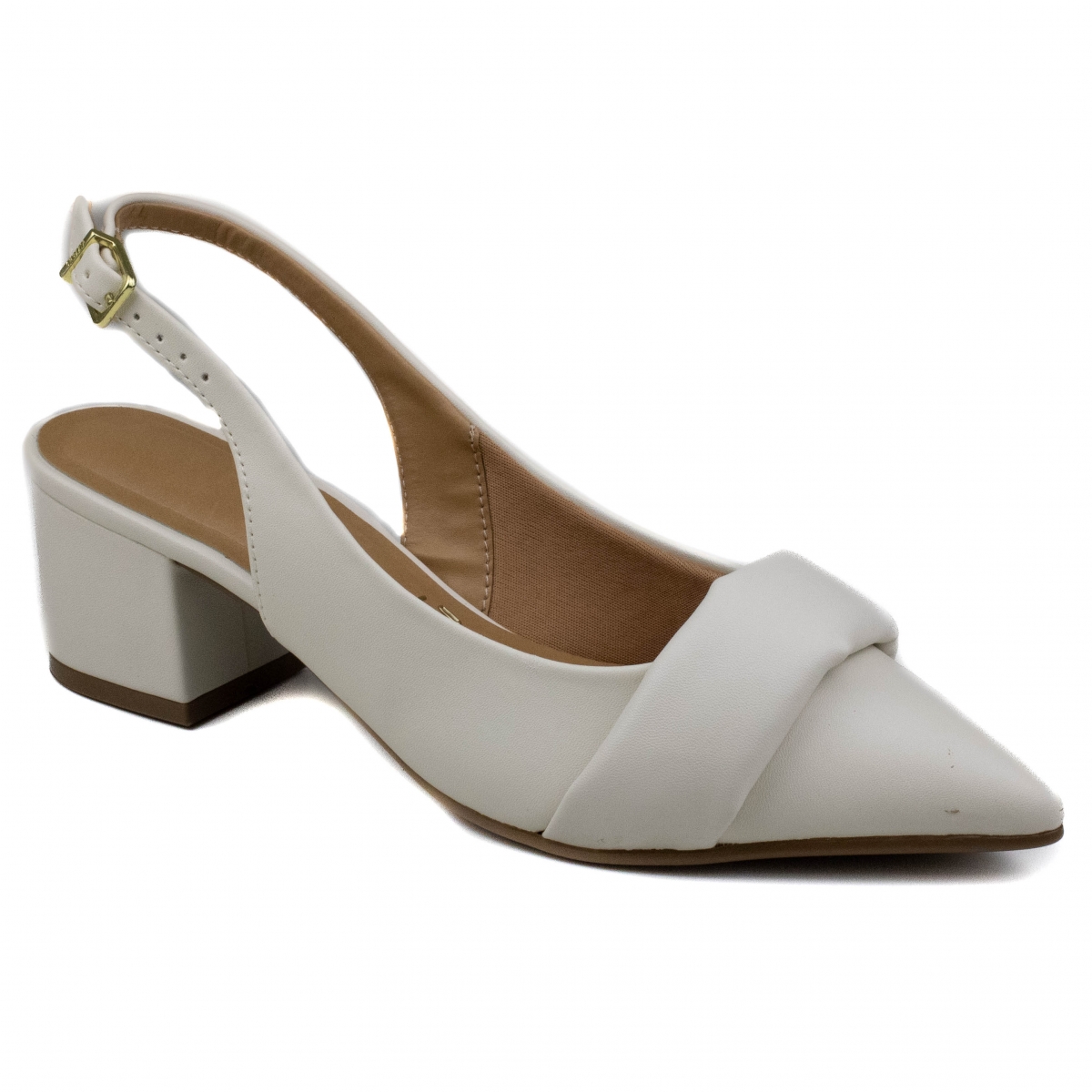 Sapato Feminino Vizzano Salto Quadrado Channel - BRANCO OFF