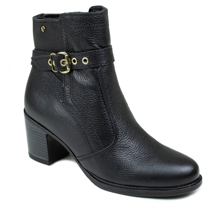 Bota Feminina Pegada Salto Cano Baixo Fivela - PRETO