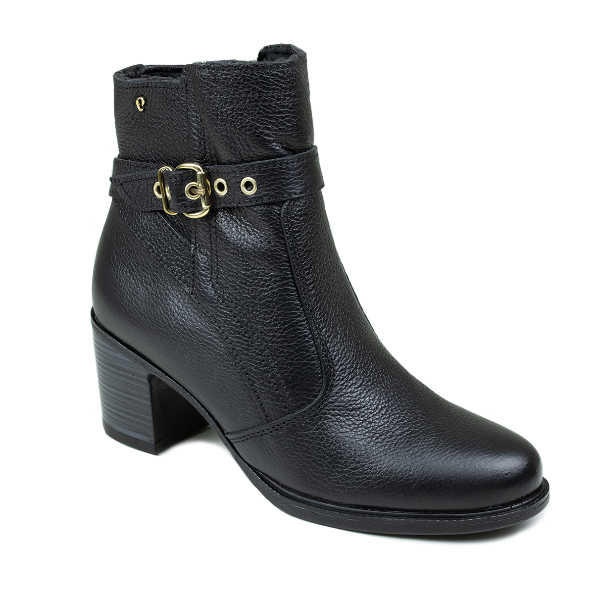 Bota Feminina Pegada Salto Cano Baixo Fivela - PRETO