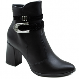 Bota Feminina Salto Cano Baixo Fivela  - PRETO