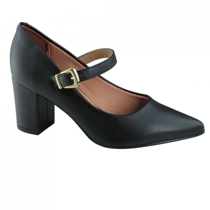 Sapato Feminino Salto Quadrado Boneca - PRETO