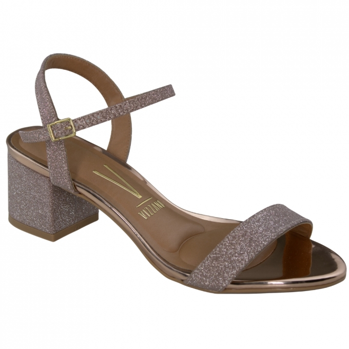 Sandália Feminina Vizzano Salto Baixo Metalizada - OURO ROSADO
