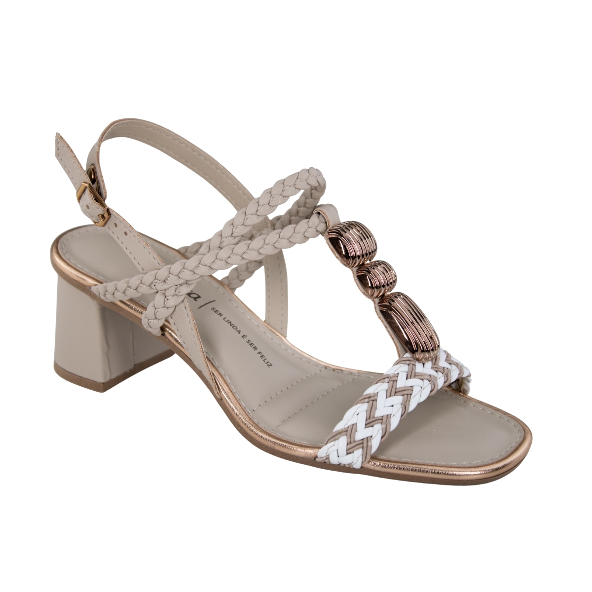 Sandália Feminina Salto Pedras Trelica - BRANCO/MACCHIATO