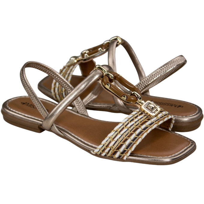 Sandália Feminina Rasteira Fivela Treliça - CARAMELO/QUARTZO