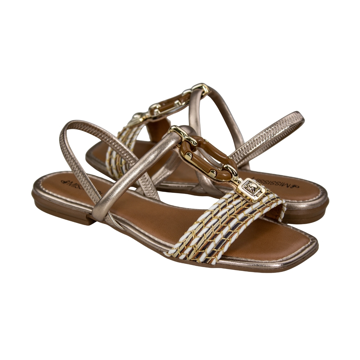 Sandália Feminina Rasteira Fivela Treliça - CARAMELO/QUARTZO