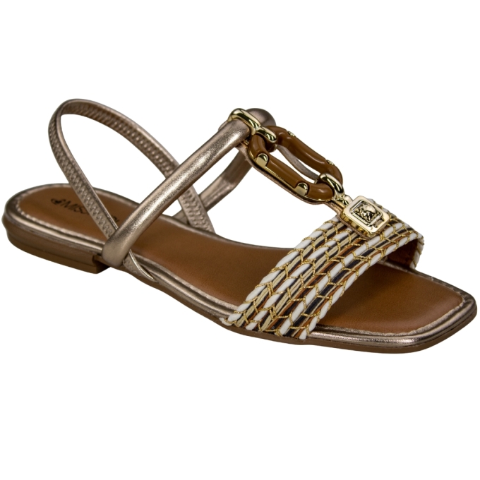 Sandália Feminina Rasteira Fivela Treliça - CARAMELO/QUARTZO