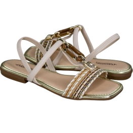 Sandália Feminina Rasteira Fivela Treliça - CARAMELO/COTTON