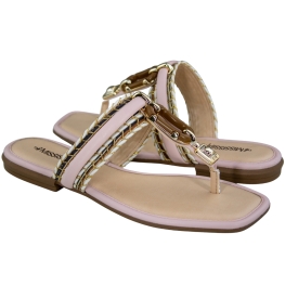 Tamanco Feminino Rasteiro Fivela Treliça - GLACE/CARAMELO