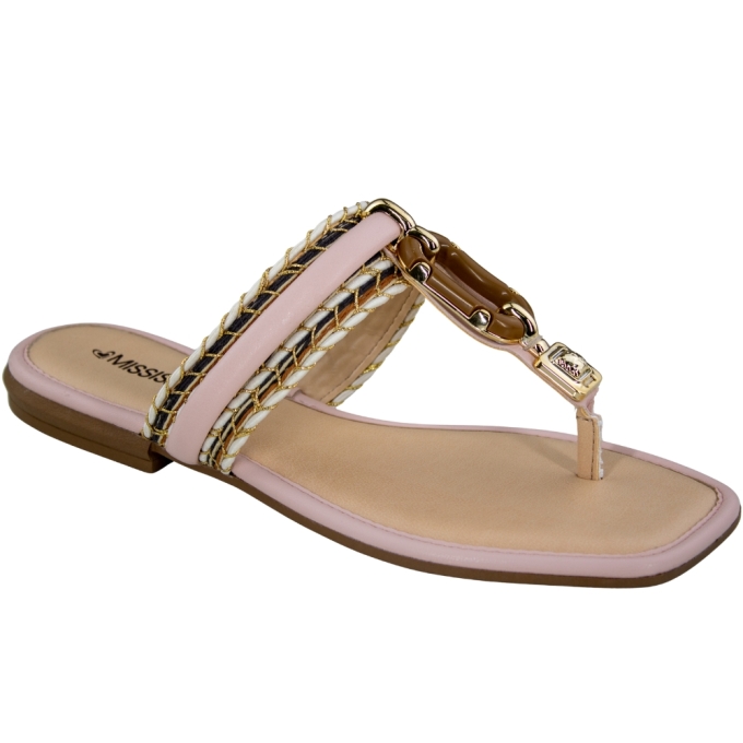 Tamanco Feminino Rasteiro Fivela Treliça - GLACE/CARAMELO