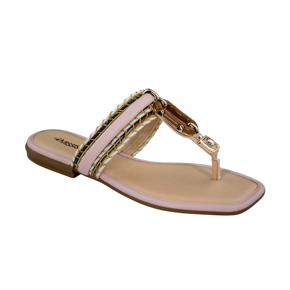 Tamanco Feminino Rasteiro Fivela Treliça - GLACE/CARAMELO