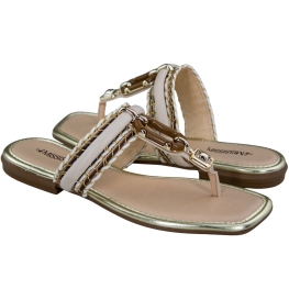 Tamanco Feminino Rasteiro Fivela Treliça - COTTON/CARAMELO