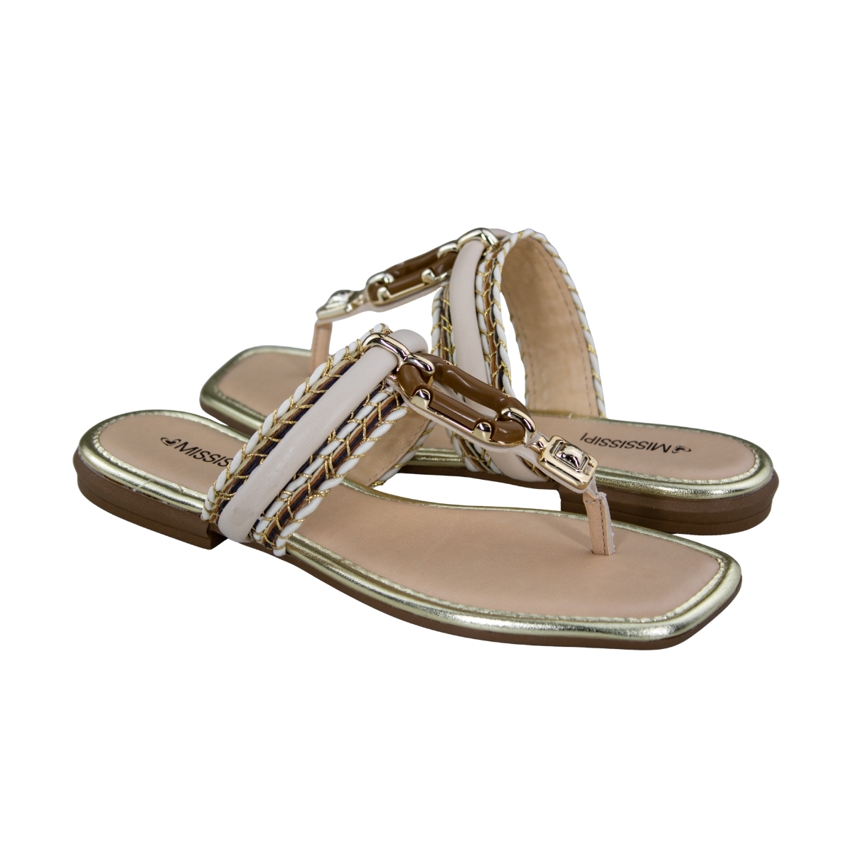 Tamanco Feminino Rasteiro Fivela Treliça - COTTON/CARAMELO